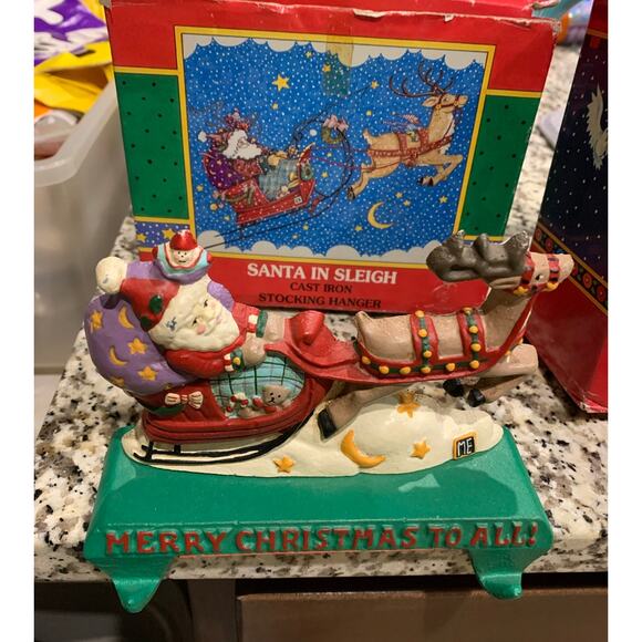 Vintage Mary Engelbreit Santa Claus Sleigh double stocking hanger - Picture 2 of 6